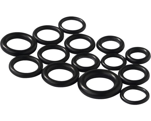 Sada černých těsnicích O-kroužků různých velikostí