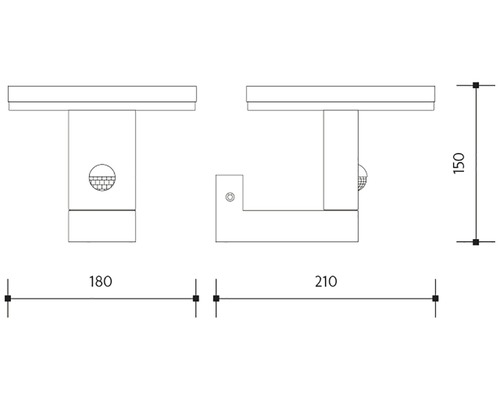 Technický výkres nástěnné lampy s rozměry