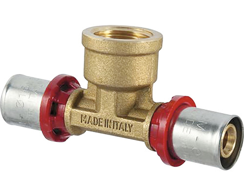 Lisovací fitink TDM AL/PEX T-kus redukovaná 16xF1/2x16 10ks Mosazný T-kus s lisovacími tvarovkami pro sanitární instalace