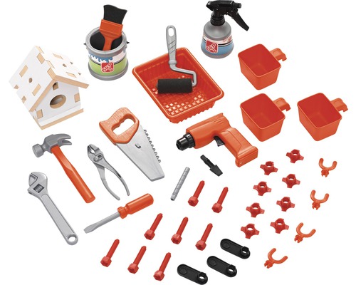 Sada hraček s kladívkem, šroubovákem, pilkou, kleštěmi a dalším příslušenstvím