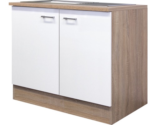 Kuchyňská skříňka s dřezem a pracovní deskou Flex Well Samoa/Murano šířka 100 cm bílá