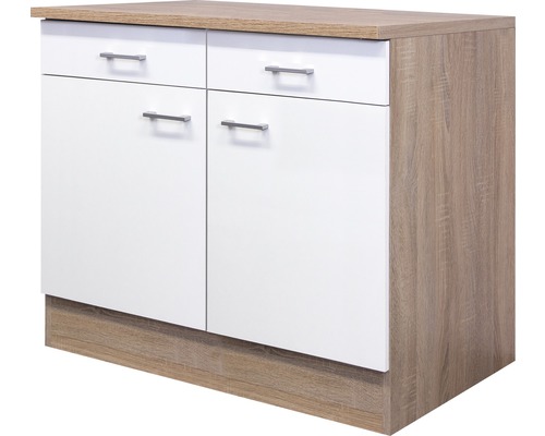 Kuchyňská skříňka spodní s dvířky Flex Well Samoa/Murano šířka 100 cm bílá Spodní skříňka se dvěma zásuvkami a dvěma dvířky