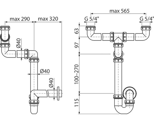 Nákres sifonu s rozměry