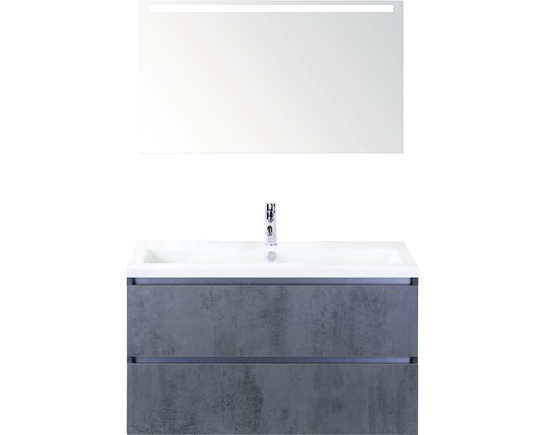 Koupelnový nábytkový set Vogue 100 cm s keramickým umyvadlem a zrcadlem s LED osvětlením beton antracitově šedá