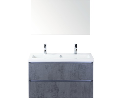 Koupelnový nábytkový set Vogue 100 cm s keramickým umyvadlem 2 otvory na kohouty a zrcadlem beton antracitově šedá