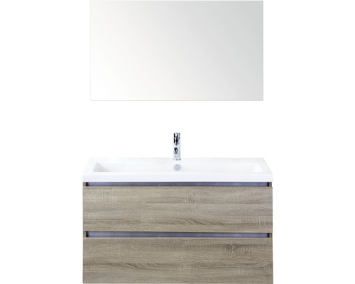Koupelnový nábytkový set Vogue 100 cm s keramickým umyvadlem a zrcadlem dub šedý