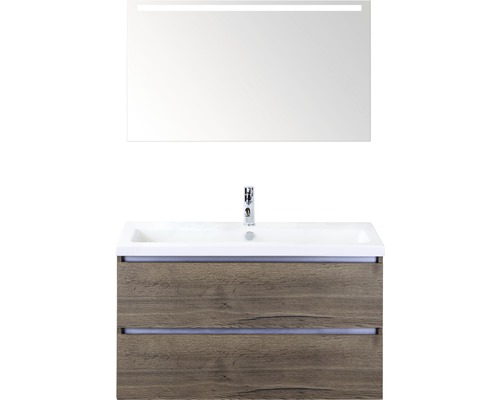 Koupelnový nábytkový set Vogue 100 cm s keramickým umyvadlem a zrcadlem s LED osvětlením Tabacco