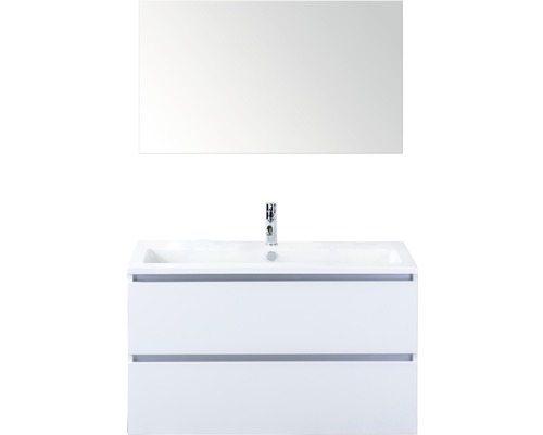 Koupelnový nábytkový set Vogue 100 cm s keramickým umyvadlem a zrcadlem bílá vysoce lesklá