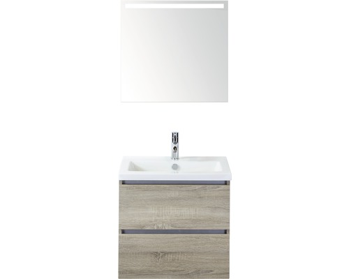 Koupelnový nábytkový set Vogue 60 cm s keramickým umyvadlem a zrcadlem s LED osvětlením dub šedý