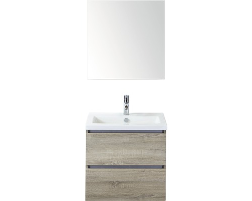 Koupelnový nábytkový set Vogue 60 cm s keramickým umyvadlem a zrcadlovou skříňkou dub šedý