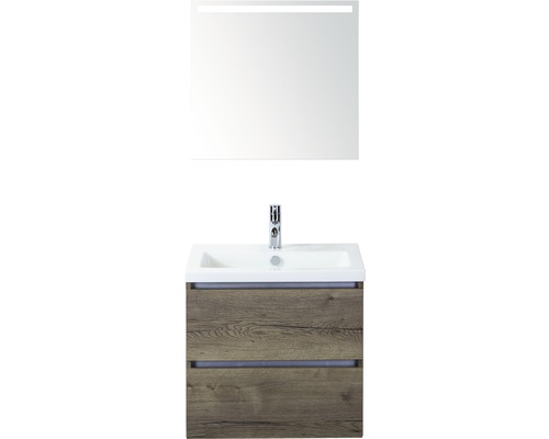 Koupelnový nábytkový set Vogue 60 cm s keramickým umyvadlem a zrcadlem s LED osvětlením Tabacco