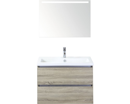 Koupelnový nábytkový set Vogue 80 cm s keramickým umyvadlem a zrcadlem s LED osvětlením dub šedý
