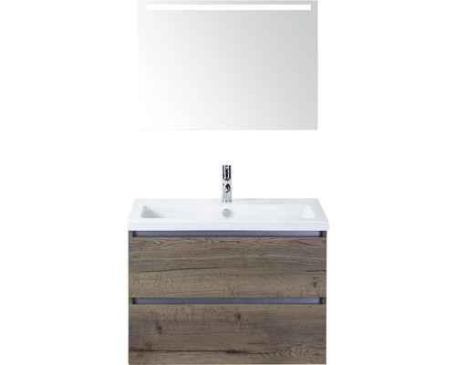 Koupelnový nábytkový set Vogue 80 cm s keramickým umyvadlem a zrcadlem s LED osvětlením Tabacco