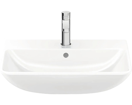 Bílé keramické umyvadlo na desku s vodovodní baterií