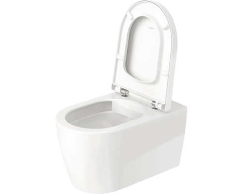 Závěsný klozet s hlubokým splachováním, otevřeným splachovacím okrajem a vyklopeným záchodovým prkénkem