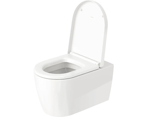 Závěsné hluboké splachovací WC s otevřeným splachovacím kruhem a WC sedátko s víkem