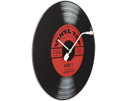 Nástěnné hodiny s motivem vinylové desky v retro designu
