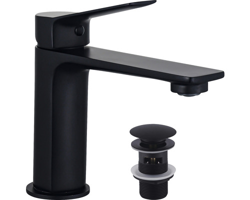 Černá umyvadlová baterie s odtokovou soupravou