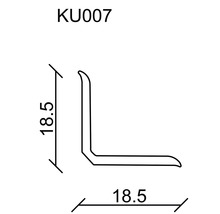 Technický nákres úhelníkového profilu o rozměrech 18,5 x 18,5 mm.