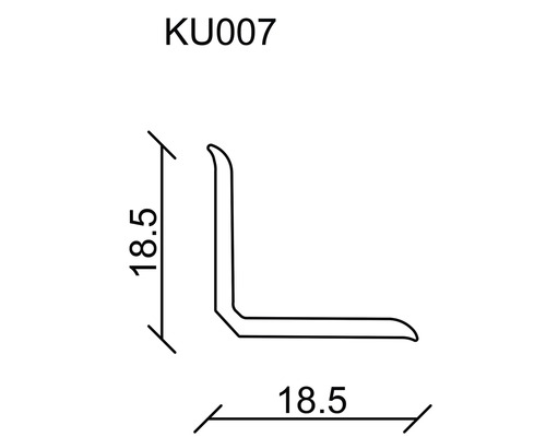 Technický nákres úhelníkového profilu o rozměrech 18,5 x 18,5 mm.