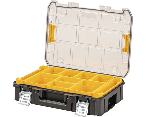 Otevřený box na nářadí s přihrádkami a průhledným víkem