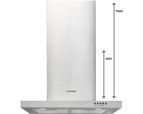 Kovový odsavač par s vyznačenou minimální a maximální výškou