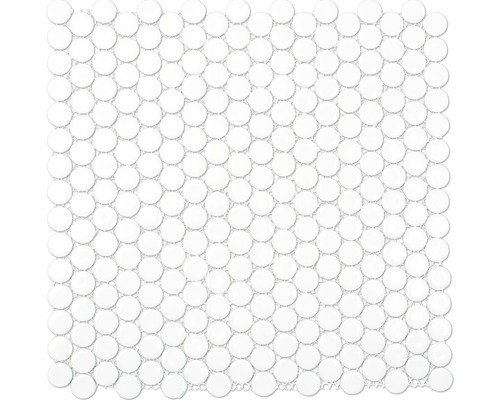 Keramická mozaika Knoflík 30,5x32,0 cm bílá 100N lesklá Dlaždicová rohož s kruhovou mozaikou