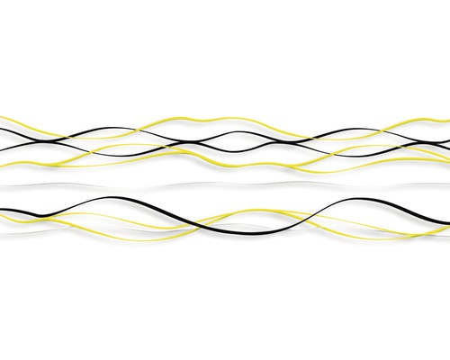 Dekorativní, vlnité čáry v černé, žluté a bílé barvě