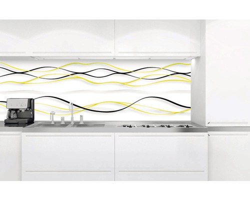 Kuchyňská linka s dřezem, varnou deskou a zástěnou s vlnitým vzorem