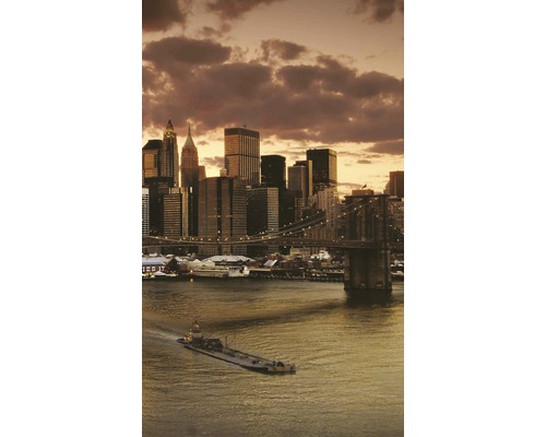 Pohled na panorama New Yorku s mostem a lodí