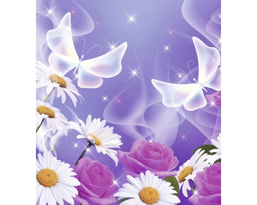 Dekorativní vyobrazení s motýly, sedmikráskami a růžemi