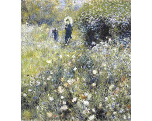 Malba louky s kvetoucími květinami a dvěma lidmi