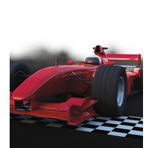 Červený závodní vůz Formule 1 na cílové čáře