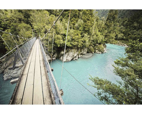 Visutý most přes řeku v zalesněné krajině