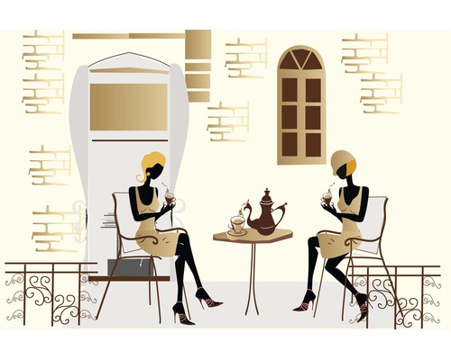 Ilustrace dvou žen v kavárně