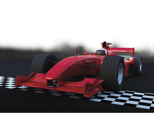 Červený závodní vůz na cílové čáře