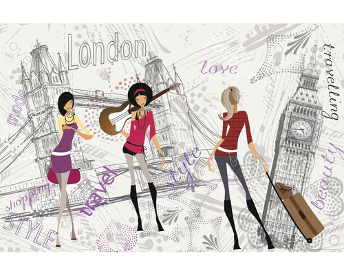 Ilustrace londýnských památek a stylizovaných ženských postav