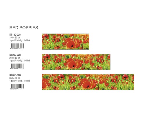 Dekorativní nástěnný panel s motivem červených vlčích máků v různých velikostech