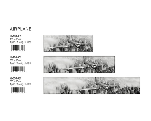 Nástěnná malba s letadlem nad městem, různé velikosti