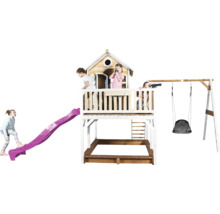 Dětská hrací věž se skluzavkou, houpačkou a pískovištěm