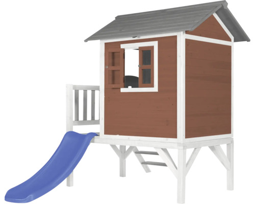 Dřevěný hrací domek se skluzavkou do zahrady