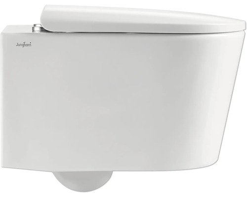 Závěsné WC Jungborn s hlubokým splachováním a víkem, boční pohled