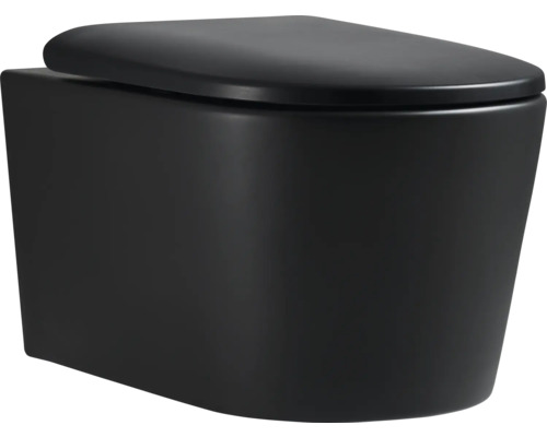 Závěsné WC set Jungborn One hluboké splachování bez splachovacího okraje matně černá s WC sedátkem s technologií Turbo Flush