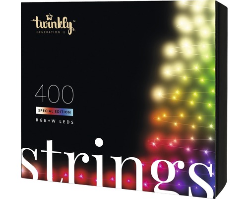 Světelný řetěz Twinkly Strings RGBW 400 LED s měničem barev Světelný řetěz Twinkly Generation II Special Edition se 400 RGBW LED diodami v obalu produktu
