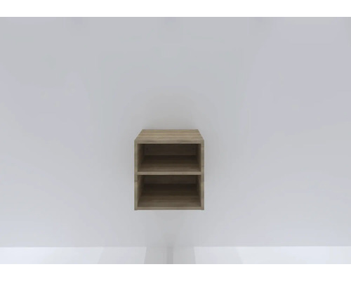 Nástěnná police v barvě dřeva se dvěma přihrádkami