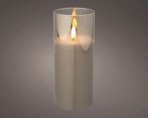 LED svíčka vosková ve skle Ø7,5 x 17,5 cm 1 ks kouřová šedá