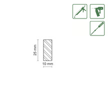 Profilová lišta o rozměrech 25 mm x 10 mm, včetně symbolů nástrojů