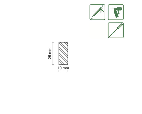 Nákres dřevěného profilu o rozměrech 25 mm x 10 mm