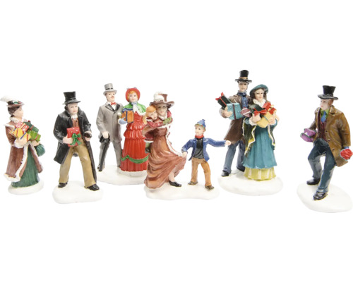 Figurky "vánoční nákupy" Christmas villages 6 ks Dekorativní skupina figurek ve viktoriánském stylu s vánočními dárky