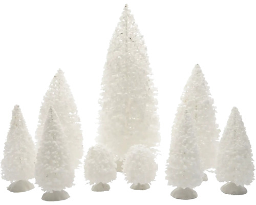Dekorativní bílé vánoční stromky různých velikostí